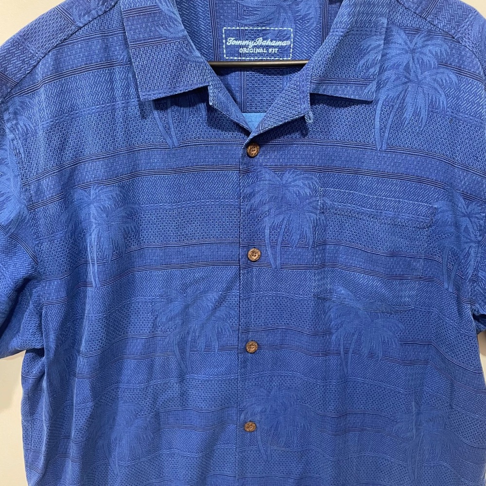 Tommy Bahama Original Fit Men's Blue Palm Tree Silk‎ S/S Button Up Shirt L - Picture 3 of 7